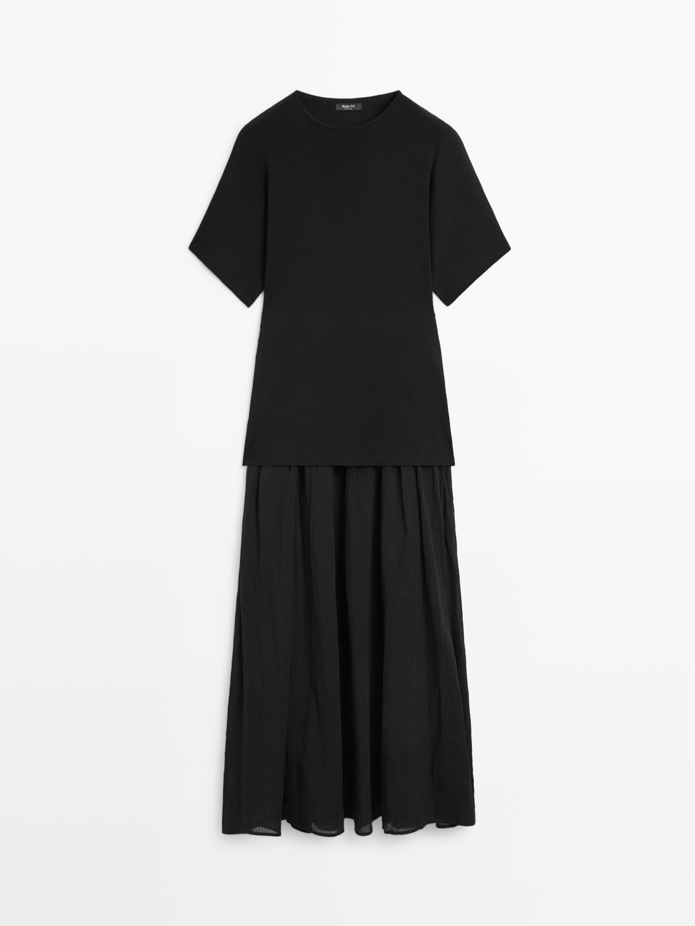 Long contrast short-sleeve dress